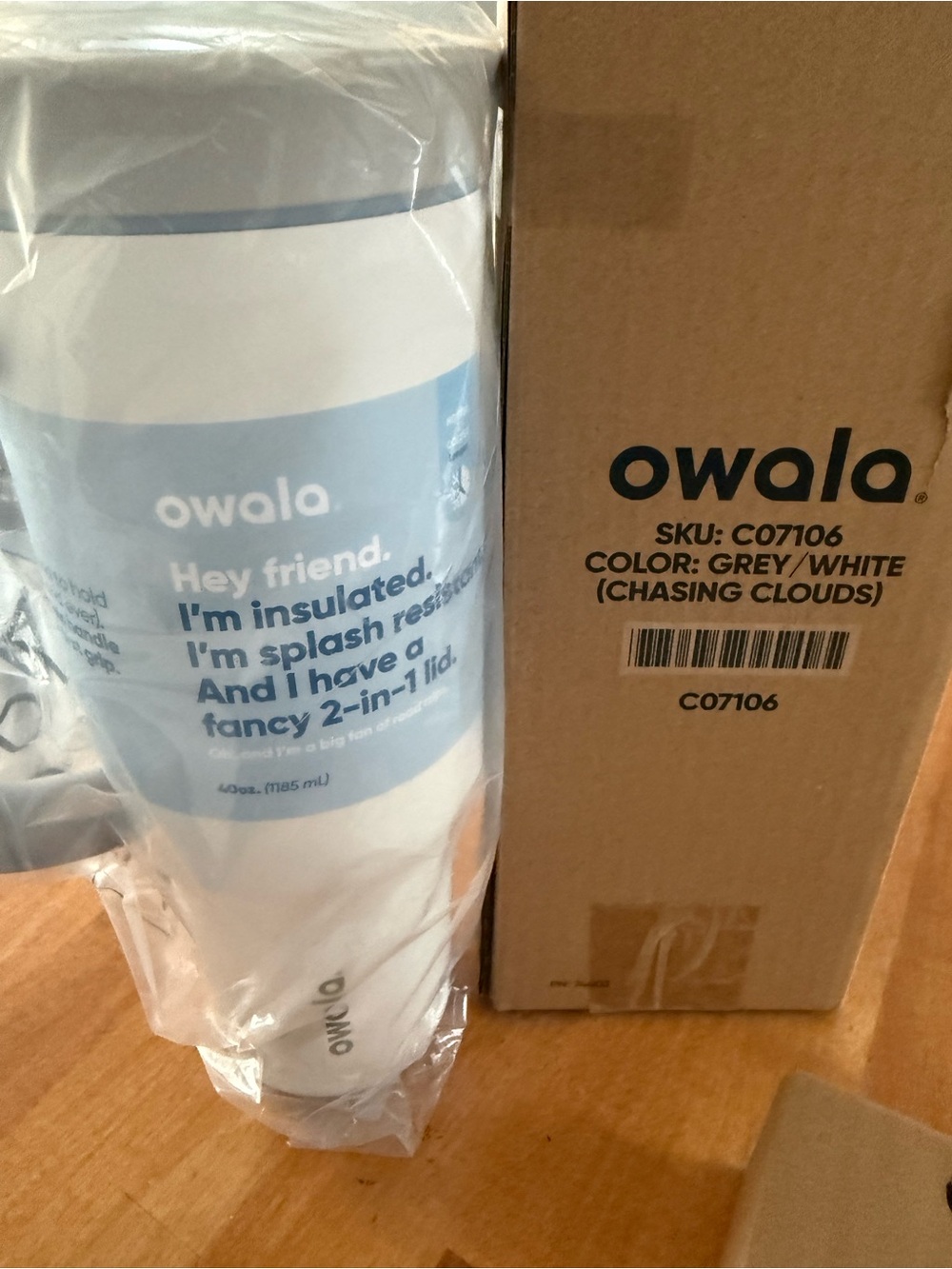 Owala Insulated 2-in-1 Bottle — Grey & White